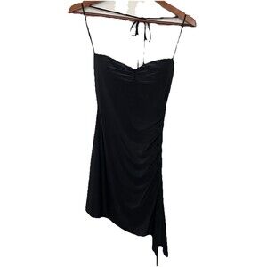 sorella womens small asymmetrical black halter tie bodycon mini dress